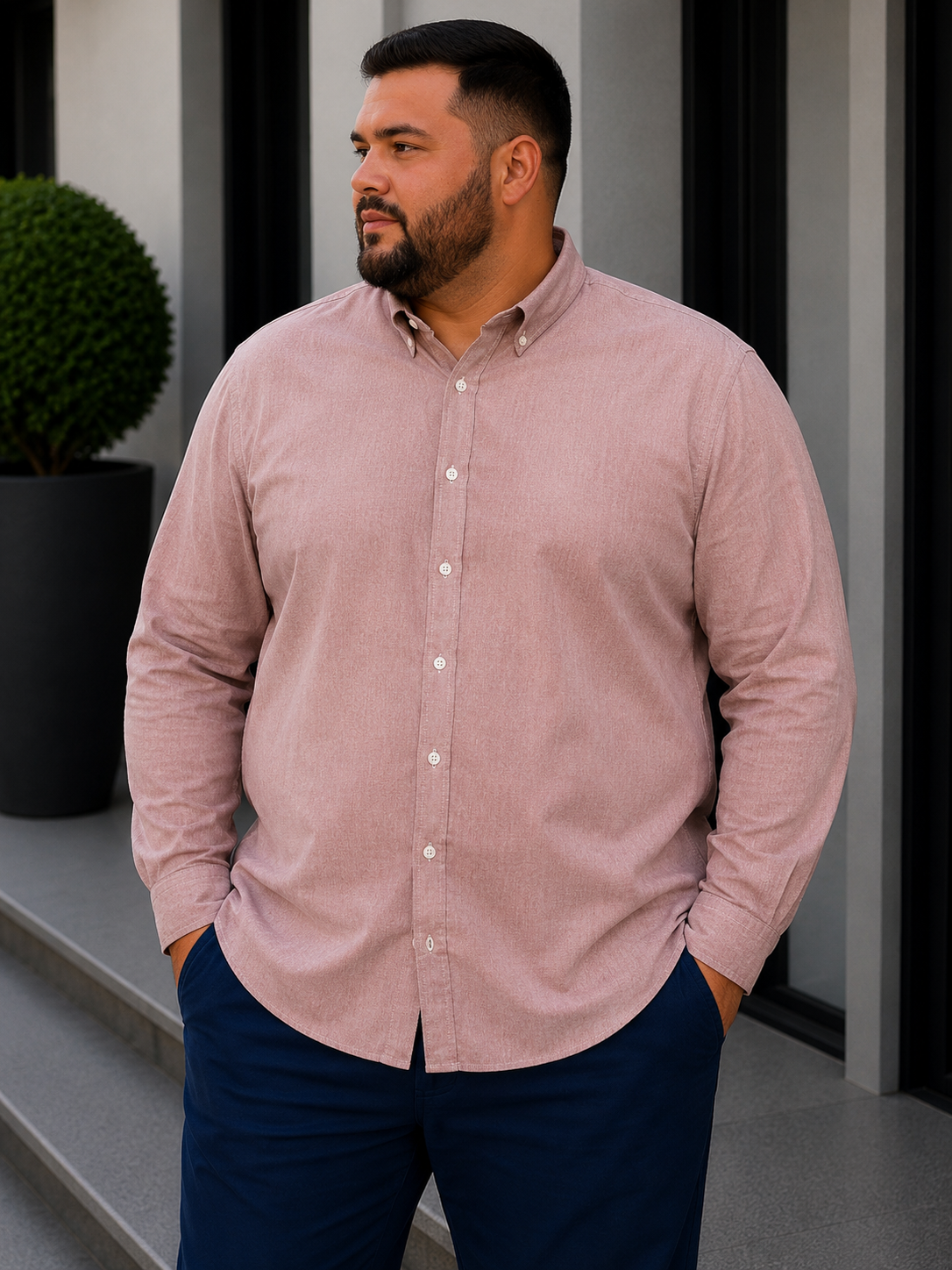 Ανδρικό σομόν πουκάμισο με γιακά Plus Size CA2523S - CASTELLI - 